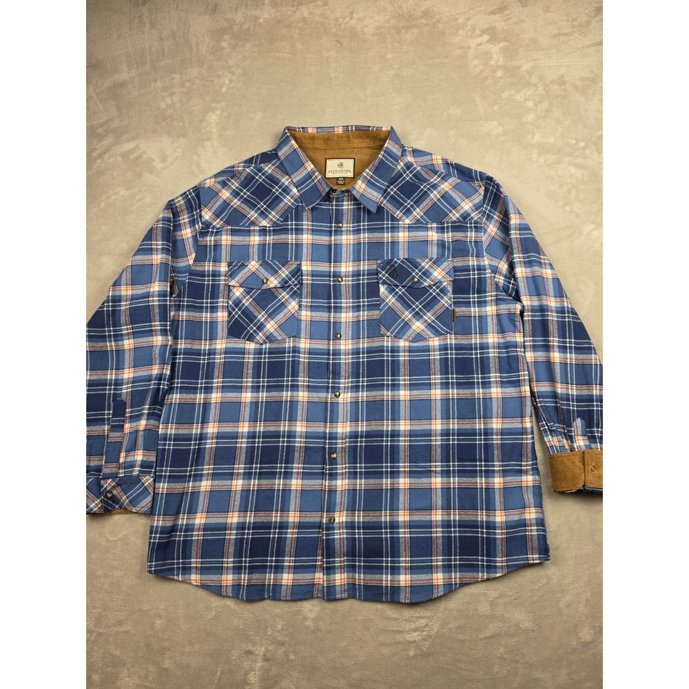Legendary Whitetails Flannel Shirt Men 3XL Blue Plaid Corduroy Trim Western Snap